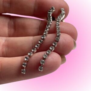Vintage serpentine clear rhinestone column dangle post earrings